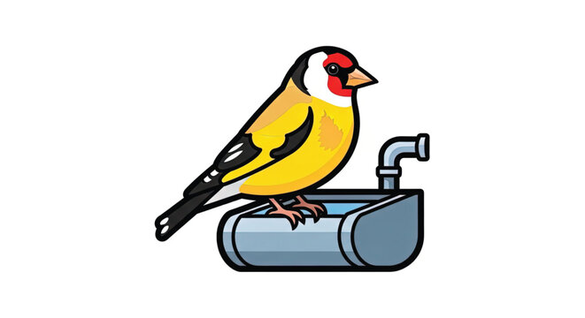 Colorful Yellow Bird Perched on Pipe.