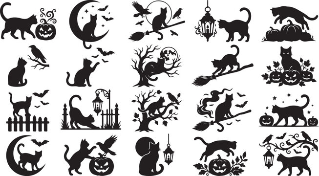 Storybook Feline Vignettes Collection Featuring Twilight Tales and Decorative Night Scenes