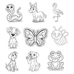 Obraz premium Animal illustrations a collection of black and white cartoon depictions of various creatures animals cartoonish drawing drawings illustration line art