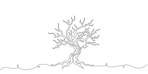 Obraz premium Spooky dead tree continuous line art for Halloween