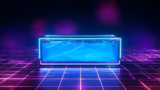 Neon water tank on grid floor
