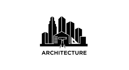 Obraz premium Minimalist black architecture logo with city skyline and text.