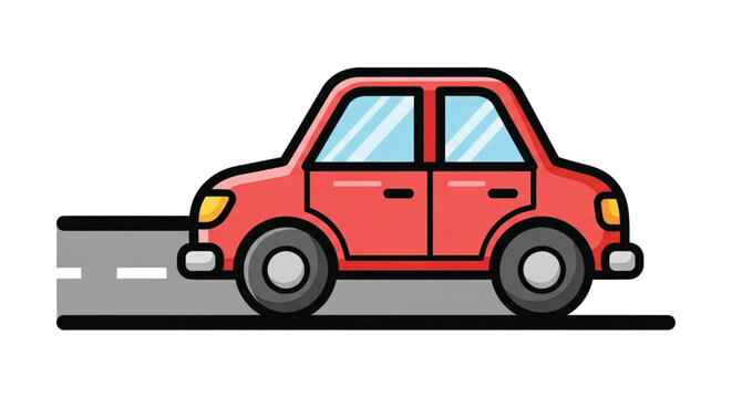 Red Car Driving on Roadway.