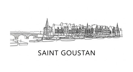 Obraz premium Saint Goustan cityscape illustration drawing.