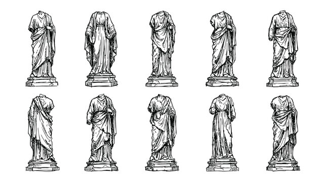 Set of 10 gothic gargoyle statues in different poses on a white background