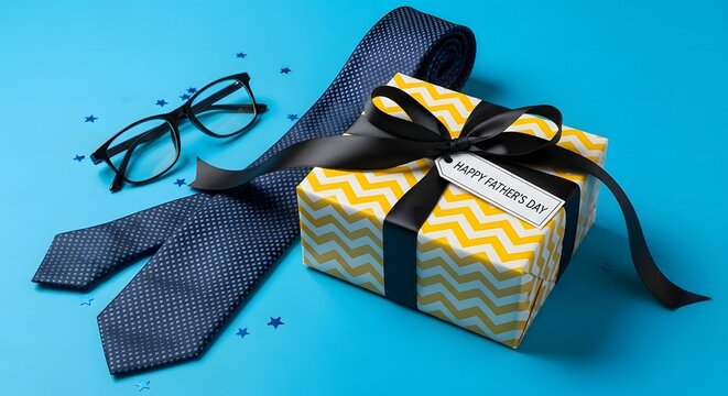 gift box with ribbon and fathers day text card