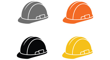 Fototapeta premium four hard hats safety icons in different colors, professional construction and workplace protection symbol collection, industrial safety equipment illustration for training materials, signage 