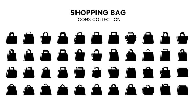 Collection of various shopping bag silhouette icons for retail and consumer design