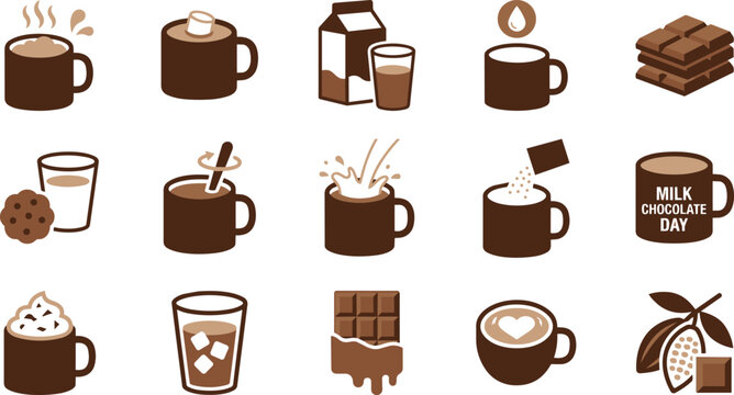 Brown icons of various chocolate drinks and treats.
