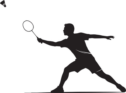 Silhouette of a badminton player hitting a shuttlecock vector art