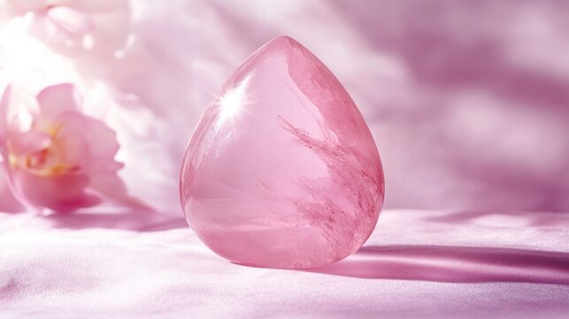 Serene Pink Quartz Crystal on Soft Pink Fabric