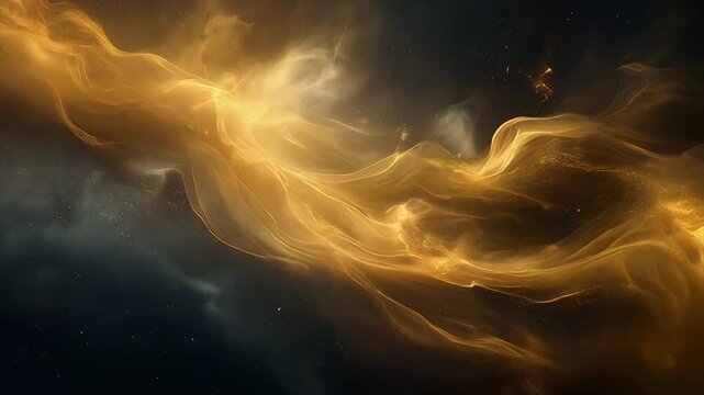 Golden atmospheric haze curling through a shadowy space void with silk smooth luminous depth
