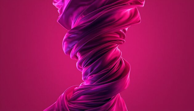 Category-5 plasma tornado mimicked by thick 3D satin ribbons in hot pink, scarlet red, and deep indigo. Smooth dark-pink canvas with soft neon glow and fast-paced tech energy