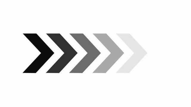 Seamless loop of animated chevron arrows moving forward, fading gray color transition,  direction arrow icon motion. down arrow isolated. swipe up pointing video footage. 