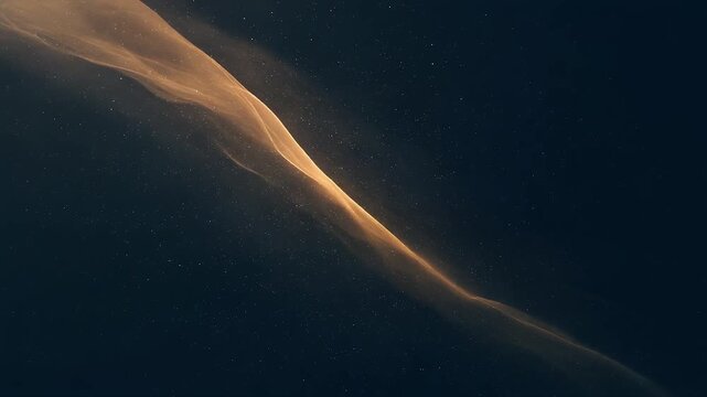 Silky golden mist floating through a shadowy cosmic void with smooth atmospheric glow and depth