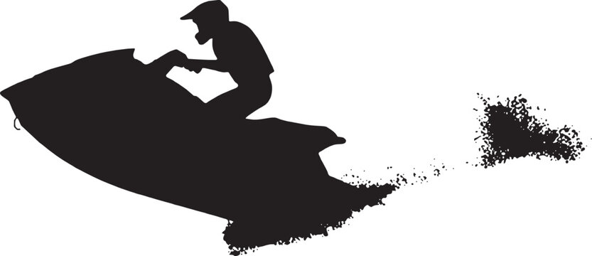 Silhouette of a person riding a jet ski on water vector art