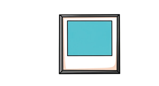 Polaroid photo with cyan background.