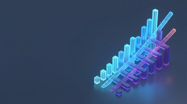 Minimalist abstract data growth grid predictive analytics 3D illustration with copy space