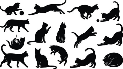 Fototapeta premium Black silhouette of various animals in a scattered layout, style mammal bird reptile