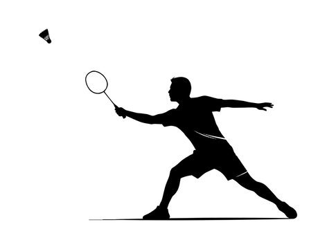 Silhouette of a badminton player hitting a shuttlecock vector art