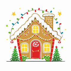 Obraz premium Gingerbread House Decorated with Christmas Lights and Candy Canes