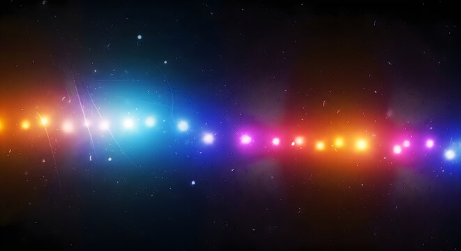 Vibrant multicolored lights against a dark starry night sky background with glowing orbs
