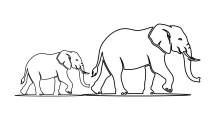 Elephant Family Outline Icon Mother and Baby Elephant Vector © Azizul