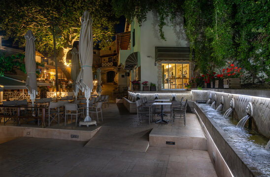 The lions fountain in the center of Spili on the island Crete, Greece.