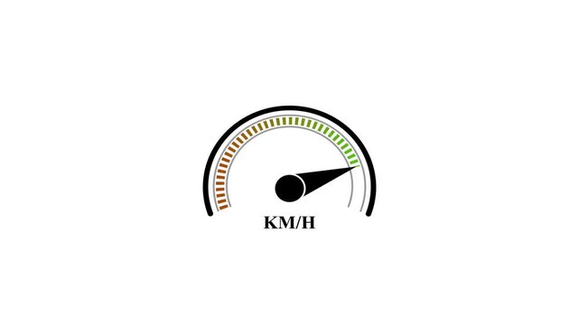 Minimalist Speedometer Animation with KM/H Text and Increasing Performance Gauge on Clean White Background for Automotive and Speed Concepts.