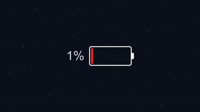 A low battery icon shows 1 percent power on a dark screen with minimalistic design elements.