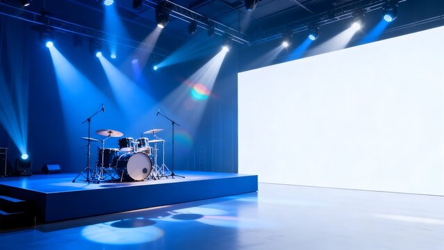 Empty stage with drum set and lights
