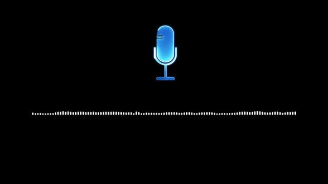 neon voice recording and podcast mic microphone button icon animated video ,audio music player icon animation on a black background video 4k.