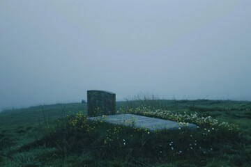 Fototapeta premium Aesthetic grave landscape wallpaper gravestone tombstone outdoors.