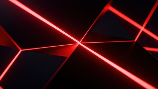 Abstract red neon lines on dark surface
