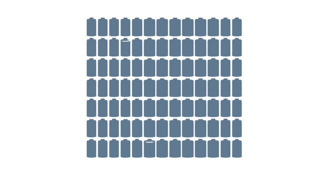 Large Group of Blue Batteries Arranged in Grid on White Background