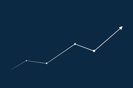 Minimalist line graph with upward trend on a dark blue background.