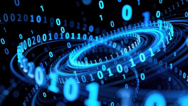 Binary code spiral in digital space