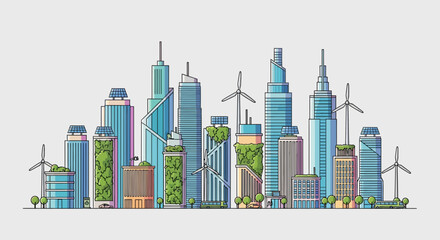 Obraz premium Smart Green Eco City Skyline with Sustainable Architecture