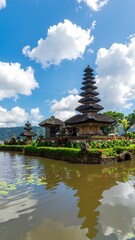 Naklejka premium Pura Ulun Danu Bratan temple on the water in Bali Indonesia.