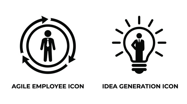 Black agile employee and idea generation icons Vector