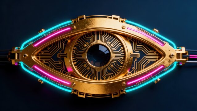 Futuristic eye with neon lights