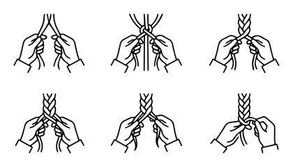 Fototapeta premium Braiding Tutorial, Step-by-Step Hair Styling Guide, Instructional Vector Art for Beauty and Fashion