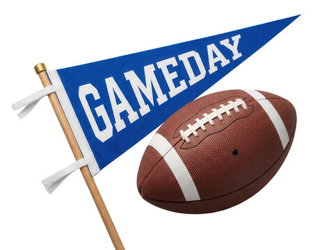 Gameday pennant flag and American football ball isolated on transparent background