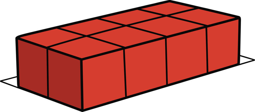 Geometric cube prism illustration with red blocks, vector artwork for math, volume, and spatial reasoning design concepts