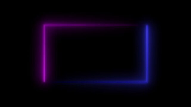 Neon glowing rectangular border frame animation a minimalist frame with blue and purple light on a clean black background light edge blue purple shape light edge blue purple shape