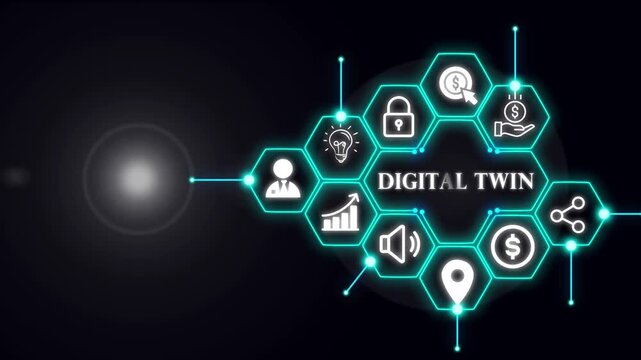 Digital twin industrial technology and manufacturing automation technology. 3d illustration,
