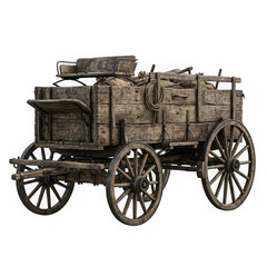 Obraz premium Old rustic wooden farm wagon with large spoked wheels