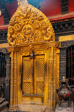 Golden door in the Historic Bhaktapur, renowned for its elegant art, fabulous culture, colourful festivals, traditional dances and the indigenous lifestyle of the Newari community.