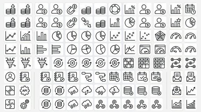 Adobe Illustrator Artwork,Collection of business analytics and SaaS icons, line art style