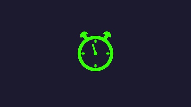 Green alarm clock icon spinning rapidly in continuous motion isolated on dark blue background representing concept of time management efficiency deadline countdown.